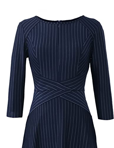 Image of VFSHOW Womens Work Business Front Zipper A-Line Dresses 3 /4 Sleeve Office Church Fit and Flare Skater Swing Knee Length Dress