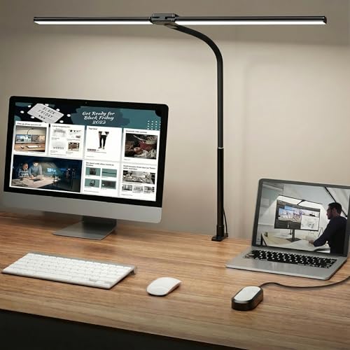 Wide Desk Table Lamp with Clamp Adjustable Gooseneck Monitor Light Bar & Table Lamp for Home Office Reading Light & Bedside Lamp LED Desk Lamp Flexible Study Lamp for Laptop & Room Decor