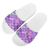 Howilath Pantoufles de douche pour femme - Chaussures de plage - Sandales d'été - Pour intérieur et extérieur - Rayures - Chien - Tête de mort - Drapeau USA - Chat, Balance sirène blanche, 36.5 EU