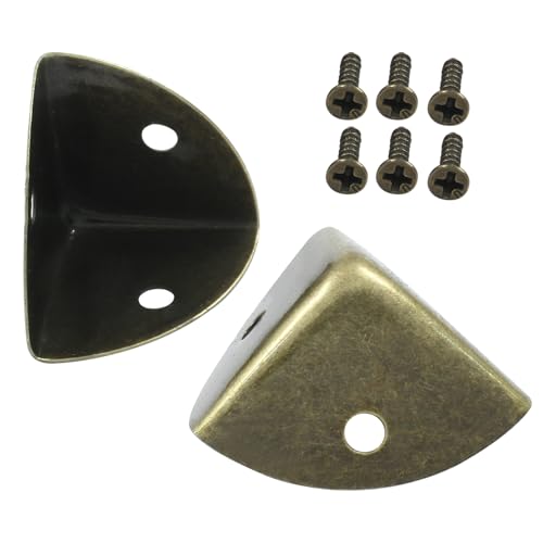 Image of 12 Pcs Metal Corner Protectors Bronze Edge Guard Furniture Edge Corner Cover Angle Corner Brackets with Mounting Screws for Box Table Cabinet(1 inchx1 inchx1 inch)