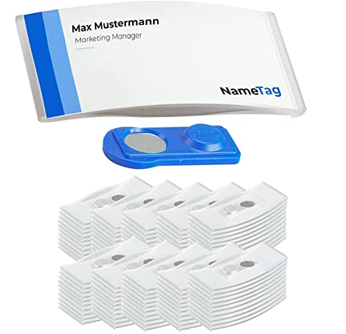 Ironix Etiquetas com íman duplo, etiquetas para nome de roupa, 75 x 32 mm, para feiras, conferências ou apresentações, placas magnéticas para escrever (100 unidades, transparentes)