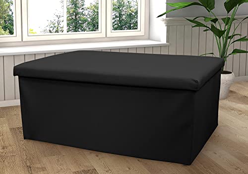 Artistic Fashionista Limited Ottomane Aufbewahrungsbox aus Kunstleder, zusammenklappbar, Fußhocker, Sitzaufbewahrung, Hocker, Spielzeugtruhe, Bank, Decke, Leinen, Wäschebox (groß, 38 x 76 cm, schwarz)
