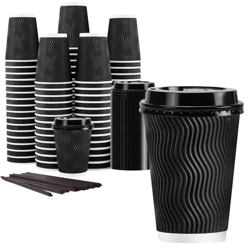 Lamosi 50 Pack 12 oz Coffee Cups with Lids, Disposable To Go Paper Cups