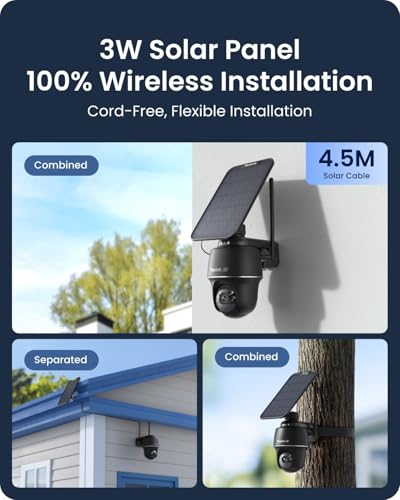 Reolink 4K Bewakingscamera voor Buiten op Zonne-energie, 360°/140° Pan/Tilt Camera met Automatische Trackingop, Nachtzicht in Kleur, 2,4/5GHz WiFi 6, AI-detectie, Argus PT Ultra(zwart)
