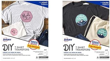 Avery Printable T-Shirt Transfers, For Use on Light Fabrics, Inkjet Printers, 6 Paper Transfers (3271) AND Avery Printable T-Shirt Transfers, For Use on Dark Fabrics, Inkjet Printers