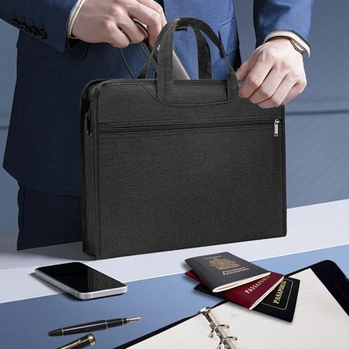 Document Bag Oxford Zippered File Bag with Handle Waterproof Portable Briefcase Office Laptop Bag File Tote Bag for Carrying Paper Laptop Files Books (Grey)