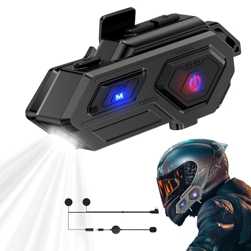 Image of EDYELL Motorcycle Bluetooth Headset,C8 Motorcycle Helmet Speakers with 2 Type Mics,Connects Two Mobile Phones,LED Emergency Lights,HiFi Stereo Calls,IPX6 Waterproof,Compatible with All Helmets