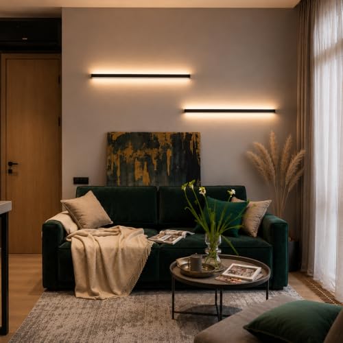 Aplique LED de salón interior negro de 100 cm con luz cálida up down de 34W 2
