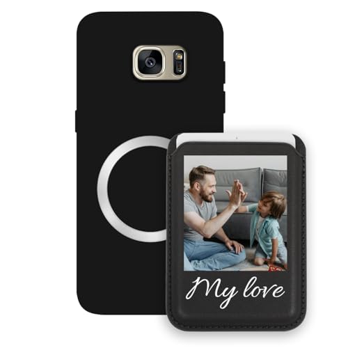 Sunrive personalisierter für MagSafe Wallet mit Hülle kompatibel mit Samsung Galaxy S7 Edge Plus – Handy Kartenhalter mit Standfunktion zum Ansehen von Videos, mit Foto oder Text personalisierbar