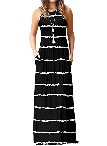 Image of EUOVMY Women's Sleeveless Dress Casual Plain Loose Summer Long Maxi Dresses with Pockets