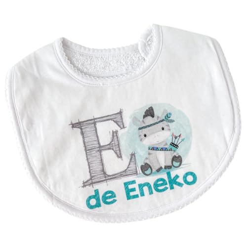 Cocholate | Babero Personalizado para Bebé | Babero Algodón Personalizado con Inicial, Dibujo y Nombre | Personalizable mediante IDT – impresión digital textil (Blanco)