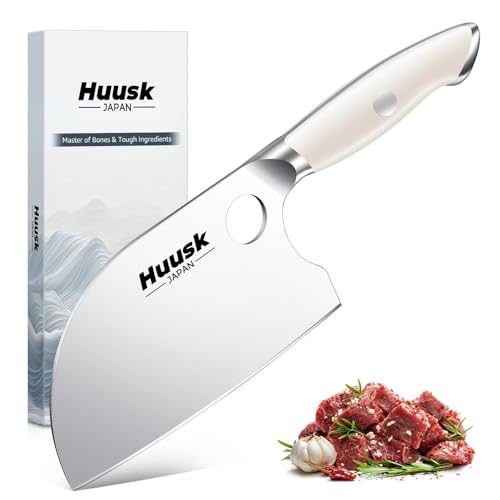 Huusk Serbian Chef Knife - 6 Inch Meat Cleaver for Butchering, Ivory White