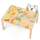 KDSFT Activity Table for 1 Year Old, 8 in 1 Macaron-Colored Montessori Toys, Baby Activity Table with Bead Maze & Shape Sorter, Educational Sensory Table for Girls Boys 12+ Months
