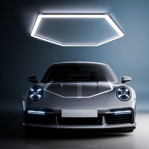 Lámpara de techo LED hexagonal - 1 Hex Iluminación de garaje, iluminación LED para taller, luces de tubo conectables blancas de 6500K para salones de autos, lavaderos, talleres, almacenes, gimnasios