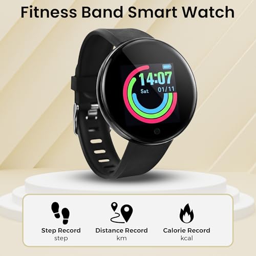 Image of Bouncefit M I D18 Round Fitness Band Smart Watch for Men, Women, Boys, Girls, Kids - Single Touch Interface, Water Resistant, Workout Modes, Quick Charge Sports Smartwatch - Black HH