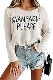 Women's Snow White Champagne Please Graphic Sweater Casual Slogan Long Sleeve Pullover Tops