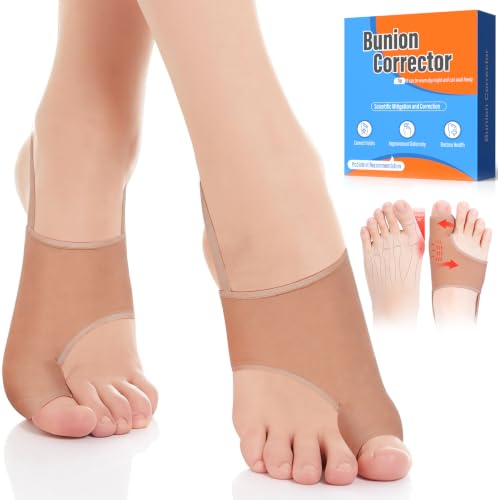 2PCS Bunion Corrector for Women &amp; Men - Toe Alignment Corrector with Splint &amp; Pad for Hallux Valgus Pain Relief, Toe Separator for Day/Night Use, Anti Slip Gel Strap for Big Toe Straightener(Peach)