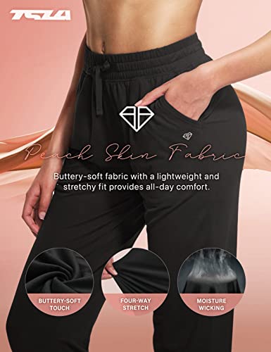 Tsla Women's Sweatpants With Pockets, Casual Comfy & Cozy Loungewear, Athletic Stretch Workout Yoga Pants, Peach Skin Jogger Pants Black, Small #TOP3