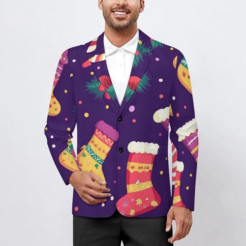 Cute Christmas Stocking Pattern Classic Suits Blazer for Men Business Tuxedo Jacket Sport Coat Two Buttons2