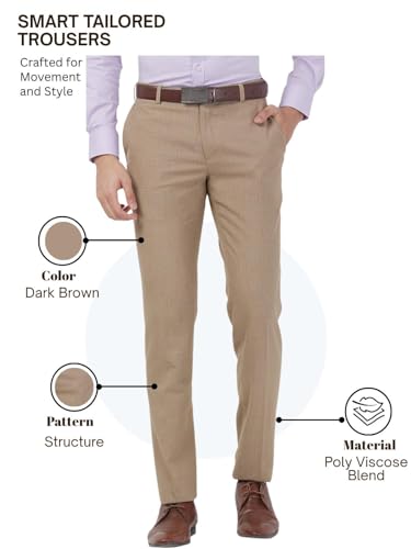 Image of Raymond Men Slim Fit Structure Pattern Polyester Blend Flat Front Formal Trouser