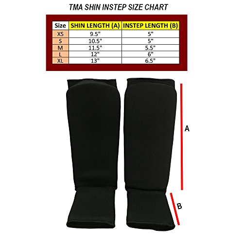 TMA Shin Instep Guards Kickboxing Muay Thai MMA shin pad Leg & Foot Protectors (Black, Large)