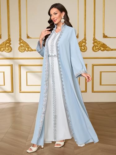Elegant Muslim Dress with Embroidered Traditional Islamic Attire Maxi Robe Eid Prayer Gown - Image 3