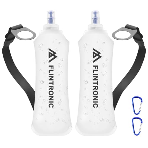 flintronic 2 PCS Gourde Souple, 250 ml/8.5oz TPU Flasque Running Pliable, Bouteille d'eau de Course, avec Dragonne et Mousquetons, pour Course à Pied, Randonnée, Cyclisme, Escalade, Blanc