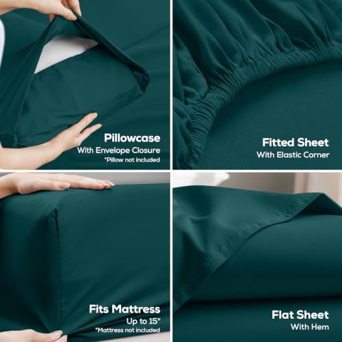 Image of Utopia Bedding Queen Size Sheet Set - 4 Piece Bed Sheets, Soft and Breathable Microfiber, Includes 1 Fitted Sheet, 1 Flat Sheet and 2 Pillowcases - Oeko Tex (Teal Green)