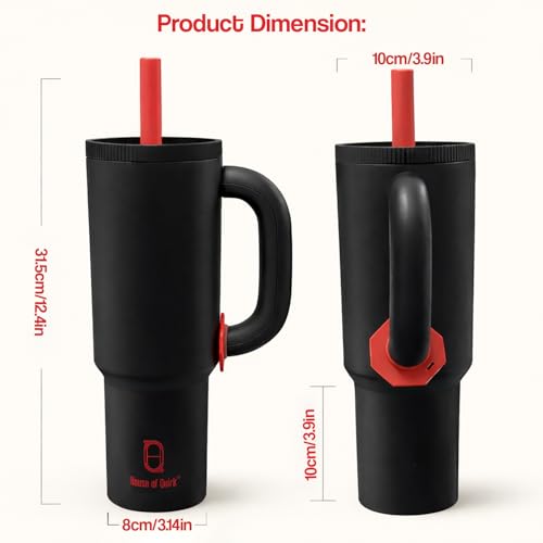 Image of House of Quirk 1200ml Stainless Steel Tumbler with Handle, Straw & Straw Cap | Leakproof Water Bottle | Large Capacity Travel Mug (Black)