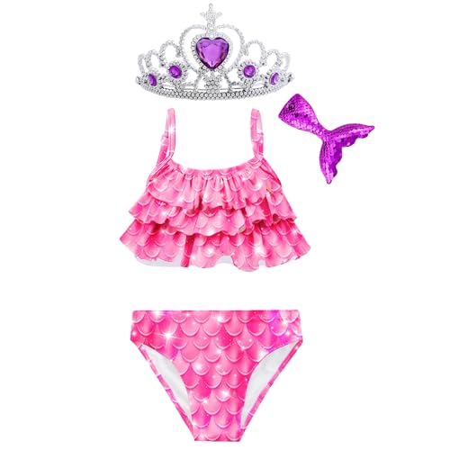 Image of Girls Bathing Suit 3PCS Cute Ruffle Tankini Swimsuits with Skirt Kids Beach Swimwear 3-12Y