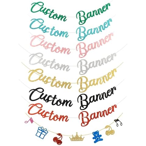 Party to Be Custom Glitter Banner Lowercase Letter Black Rose Gold Silver Black Blue Red Green Cover