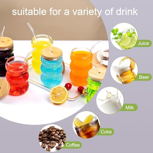 Image of Kamvy Coffee Glass Tumbler with Wooden Lid and Straw Pack of 1, 500ml Reusable Drinking Matcha Glasses Aesthetic Clear Multipurpose Cup for Water Juice Green Iced Tea Boba Home Travel (Wave)