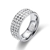 anillos de matrimonio acero inoxidable costa rica Material 100% nuevo Wonderful Day Anillo de Acero Inoxidable 5 Filas Anillo de Cristal de Color Dorado Anillos de Boda para Mujeres Hombres, 6,3 Filas de Plata