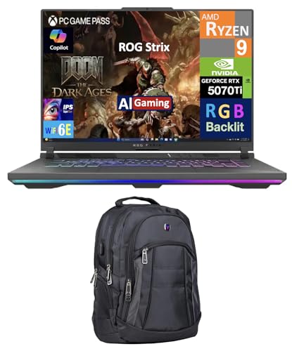 Image of ASUS ROG Strix AI Gaming Laptop 16.0 inch 165Hz IPS WUXGA Display (AMD Ryzen 9 8940HX, GeForce RTX 5070 Ti 12GB, 32GB DDR5, 8TB PCIe SSD, RGB KB, WiFi 6E, Webcam, Win 11 Pro) w /Premium Backpack