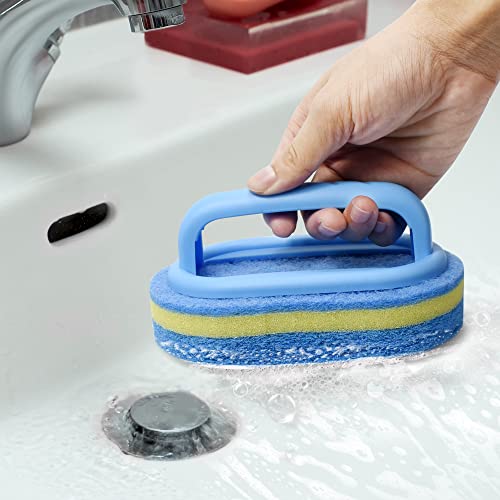 Wigoo Cleaning Sponge With Handle, Bathroom Sponges For Cleaning, Heavy Duty Non-Scratch Scouring Pad, Handheld Scrubber For Bathtub Shower Tile Tub Floor Wall Grout Kitchen Sink Cleaning Brush #TOP4