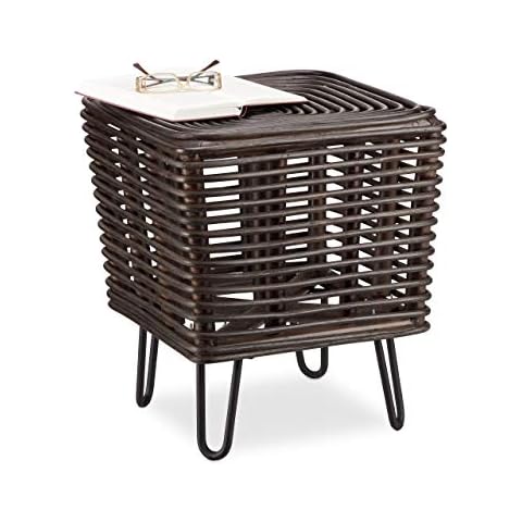 Relaxdays Taburete Bajo Cuadrado de Ratán Marrón Cover