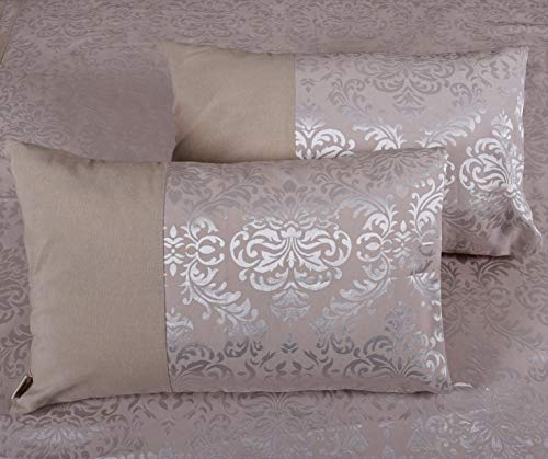 Image of Cotton Jacquard Damask Woven /Self Design Bedsheets Set with 2 Pillow Covers (Silver, Double, King), 200 TC