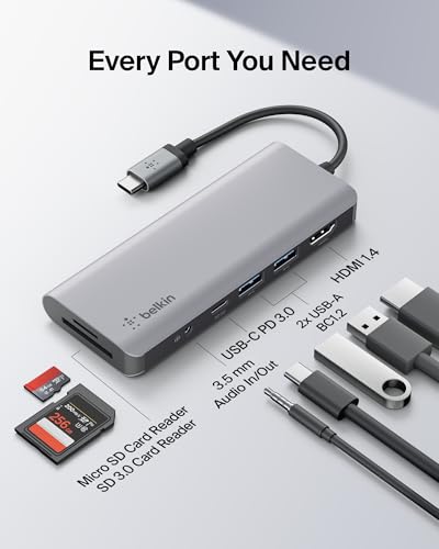 Image of Belkin USB-C Hub, 7-in-1 MultiPort Docking Station for MacBook & Windows - 85W USB-C Power Delivery 3.0, 4K HDMI 1.4, 2X USB-A 3.0, SD 3.0, Micro SD 3.0, & 3.5mm Audio Jack (Pack of 10)