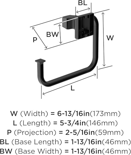 Image of Amerock Mulholland 5-3 /4 inch Matte Black Towel Ring