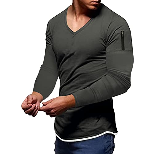 KAMEIMEI Herren Feinstrick Pullover - V-Ausschnitt Rundhals - Slim-Fit - Hochwertige Baumwollmischung Herren Sommer T-Shirt V-Ausschnitt Slim Fit Baumwolle-Anteil Moderner Männer T-Shirt Cover
