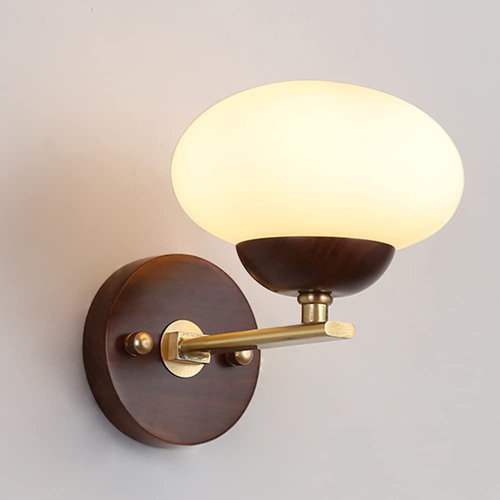 Applique à LED en bois Applique d'intérieur moderne avec abat-jour en verre Lampe de chevet de chambre créative avec support en laiton Lampe décorative Applique murale pour couloir de salon