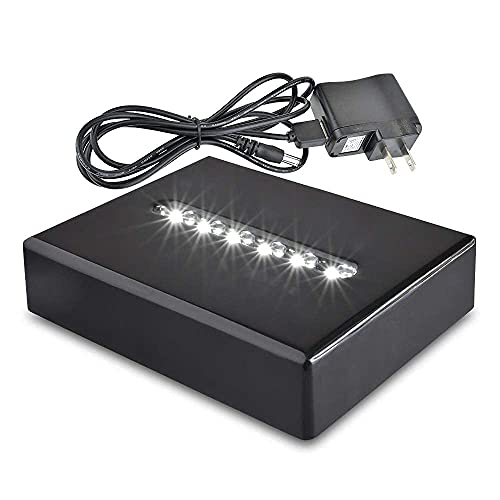 Asente 6 Led Light Pedestal - Rectangular Satin Matte Black Lacquer White Light Stand Base For 3D Art Glass, Room Decor And Gemstones And Crystals - Ac/Usb Adapter Powered (Black) #TOP6