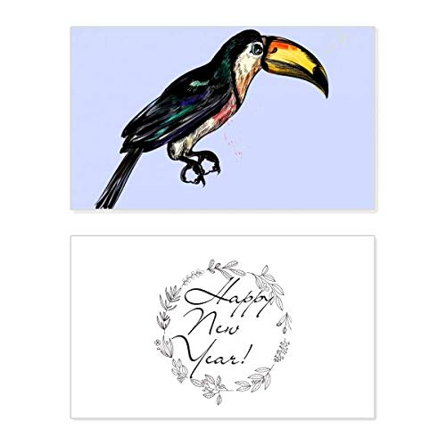 Tarjeta de Año Nuevo de Pintura de Tucán con Mensaje de Bendición y Arte