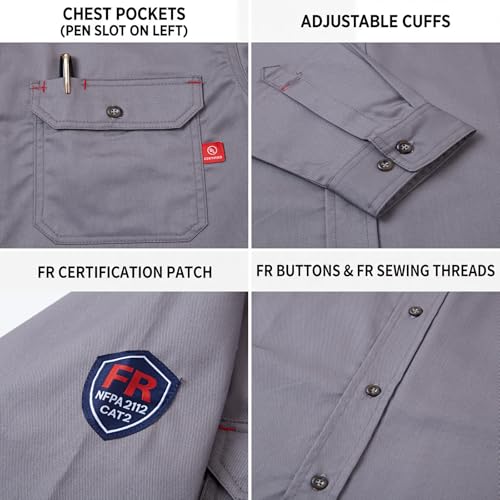 Image of Ousafeve FR Shirts for Men Hi Vis 6.5oz Flame Resistant Welding Shirts | UL Certified, Loose Fit, 100% Cotton, NFPA2112 CAT2 Arc Flash Rated, Fire Retardant Shirt for Men