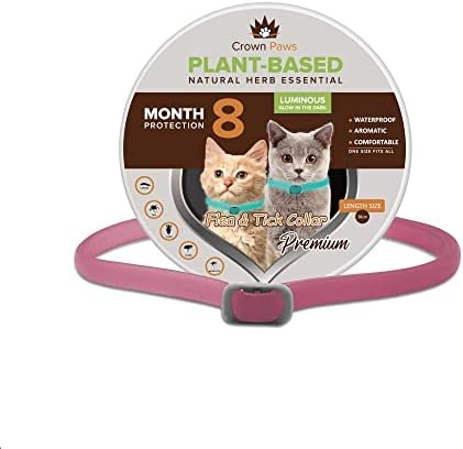CrownPaws Adjustable Luminous Glow Cat Flea Collar, Waterproof Tick Protection Flea Collar for Cats and Kittens, Lice and Tick Repellent Collar, 8 Months of Protection (Pink)