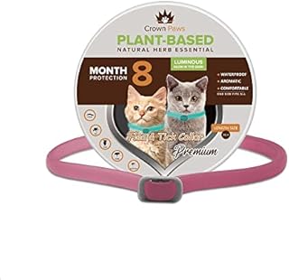 CrownPaws Adjustable Luminous Glow Cat Flea Collar, Waterproof Tick Protection Flea Collar for Cats and Kittens, Lice and Tick Repellent Collar, 8 Months of Protection (Pink)