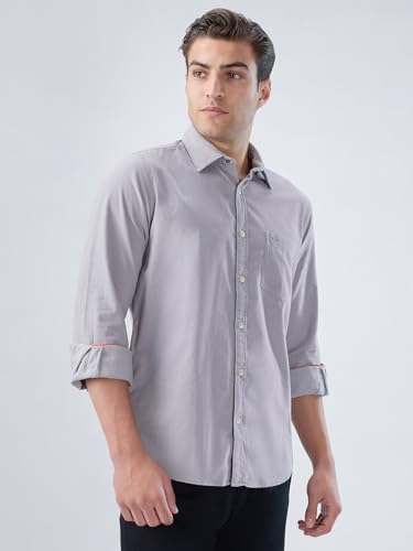 Image of Park Avenue Men Slim Fit Solid Pattern Pure Cotton Semi Cut Away Collar Full Sleeve Casual Shirt