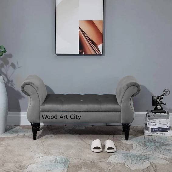 Image of Modern & Luxury 2 Seater Chesterfield and Comfortable Couch Type Hand Tufted Sofa Fabric & Velvet for Home & Living Room & Office & Guest Room Restaurant, Farm House. (Grey)