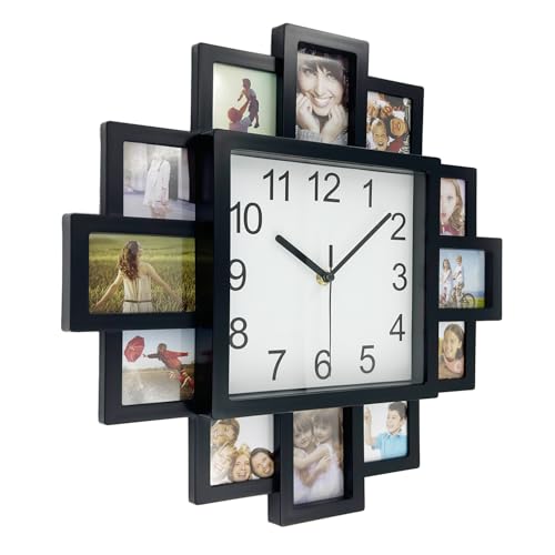 DIY Rahmenuhr, DIY Wanduhr Modernes Design DIY Fotorahmen Uhr Kunststoff Kunst Bilder Uhr Einzigartige Klok Home Decor - Machen Sie Ihre eigene Multi-Fotouhr (Schwarz) – Bild 5