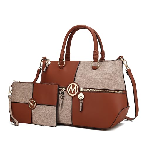MKF Collection Bolsa de mão feminina com 2 peças, bolsa tiracolo de couro vegano, bolsa de mão da Mia K, Maji Cognac, Large